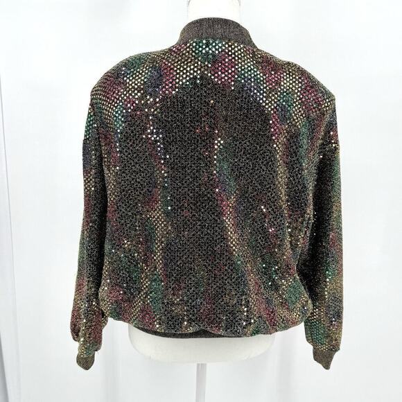 Brenda Goode Womens SMALL Colorful Sequin Zip Jacket Bomber DISCO Shoulder Pads - Picture 3 of 10